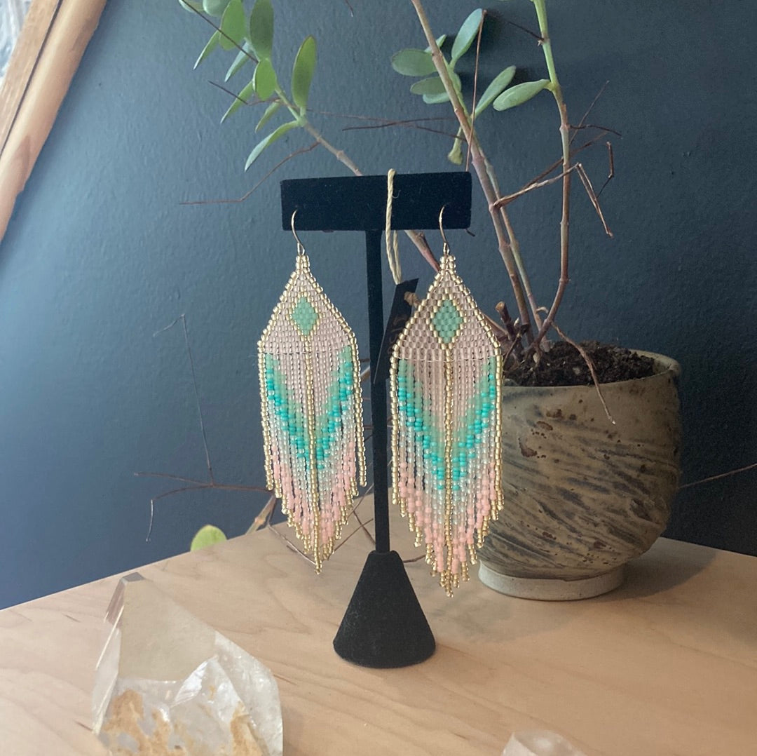 Pink & Green Beaded Earrings by Laura Witt