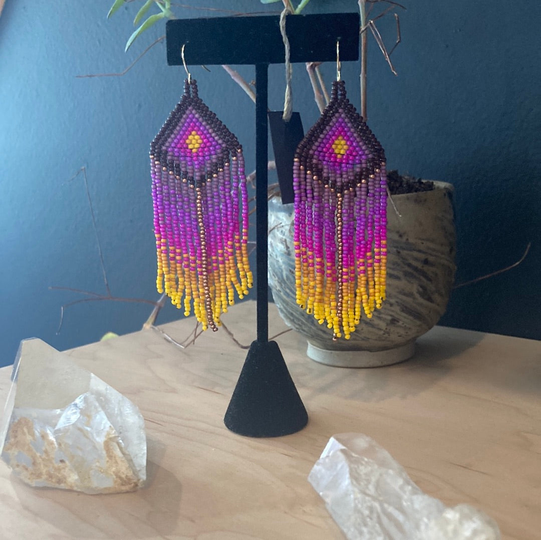 Pink & Yellow Beaded Earrings by Laura Witt