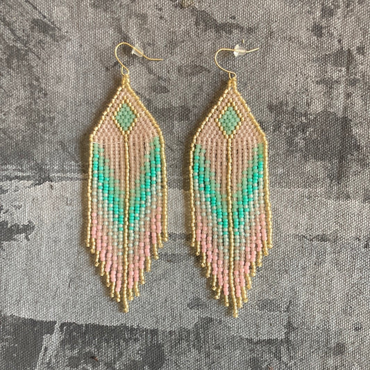 Pink & Green Beaded Earrings by Laura Witt